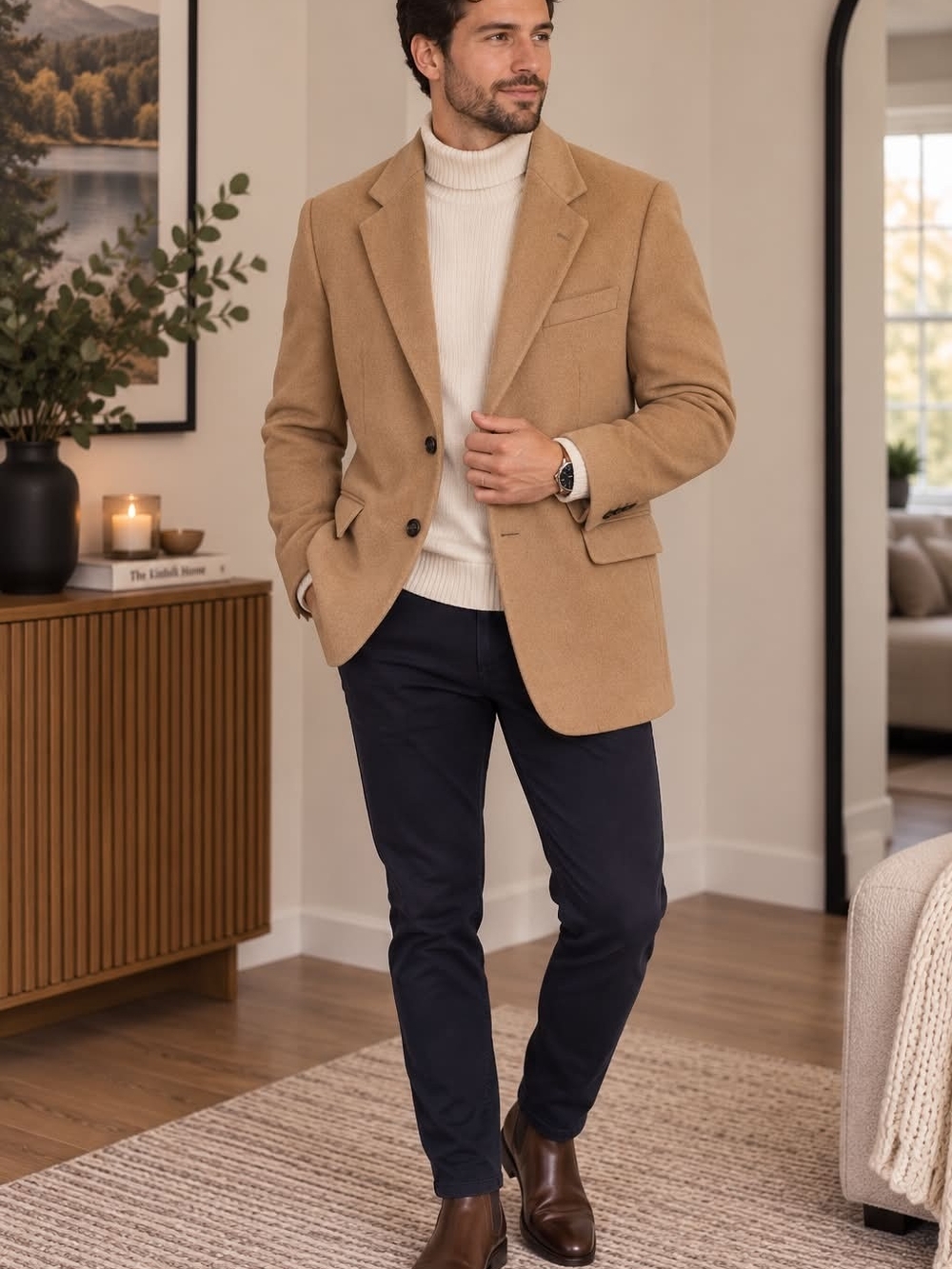 Men's Camel Tailored Blazer Jacket - Classic Smart-Casual